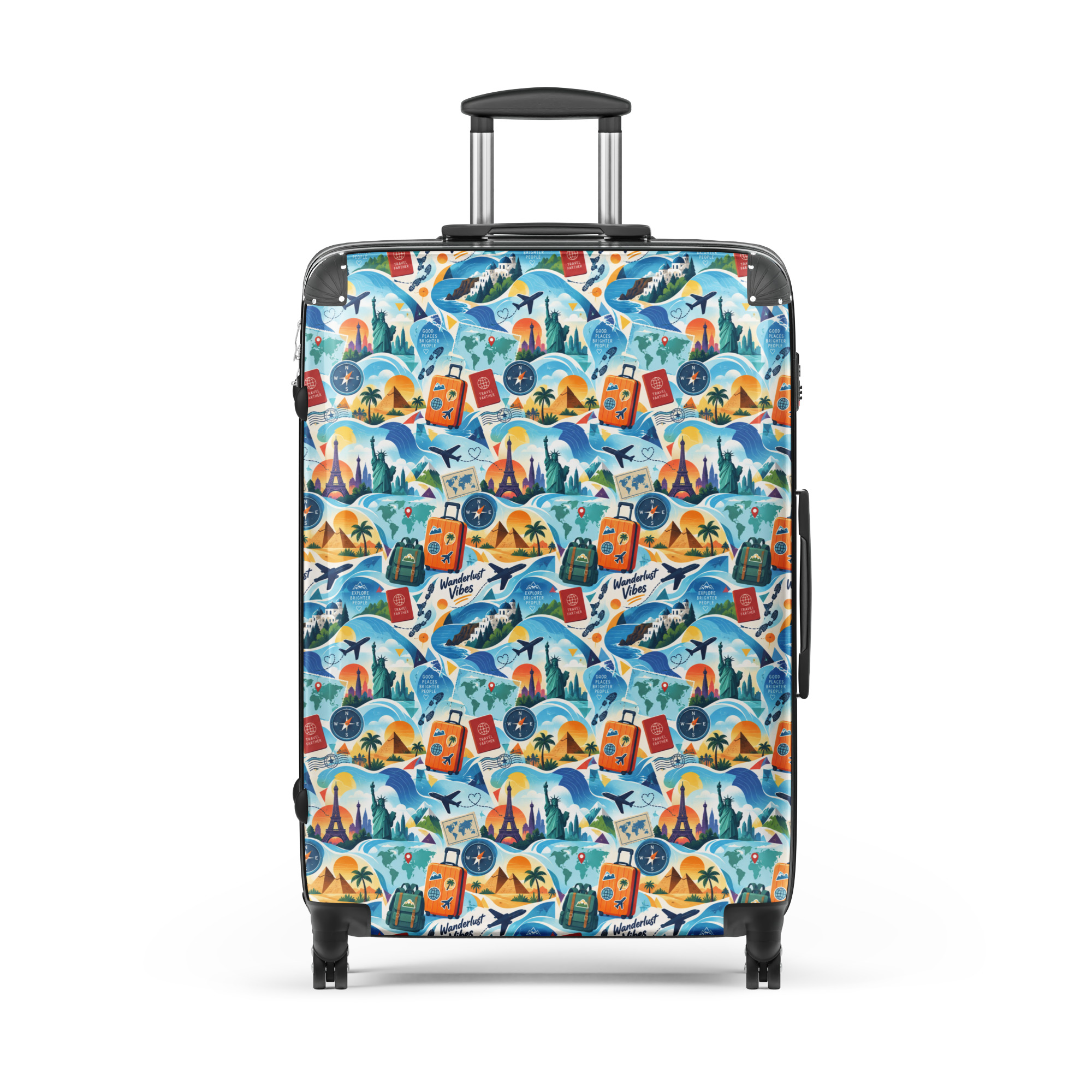 Wanderlust Vibes Hardshell Suitcase – 360° Spinner Travel Luggage with Built-In Lock - Image 3