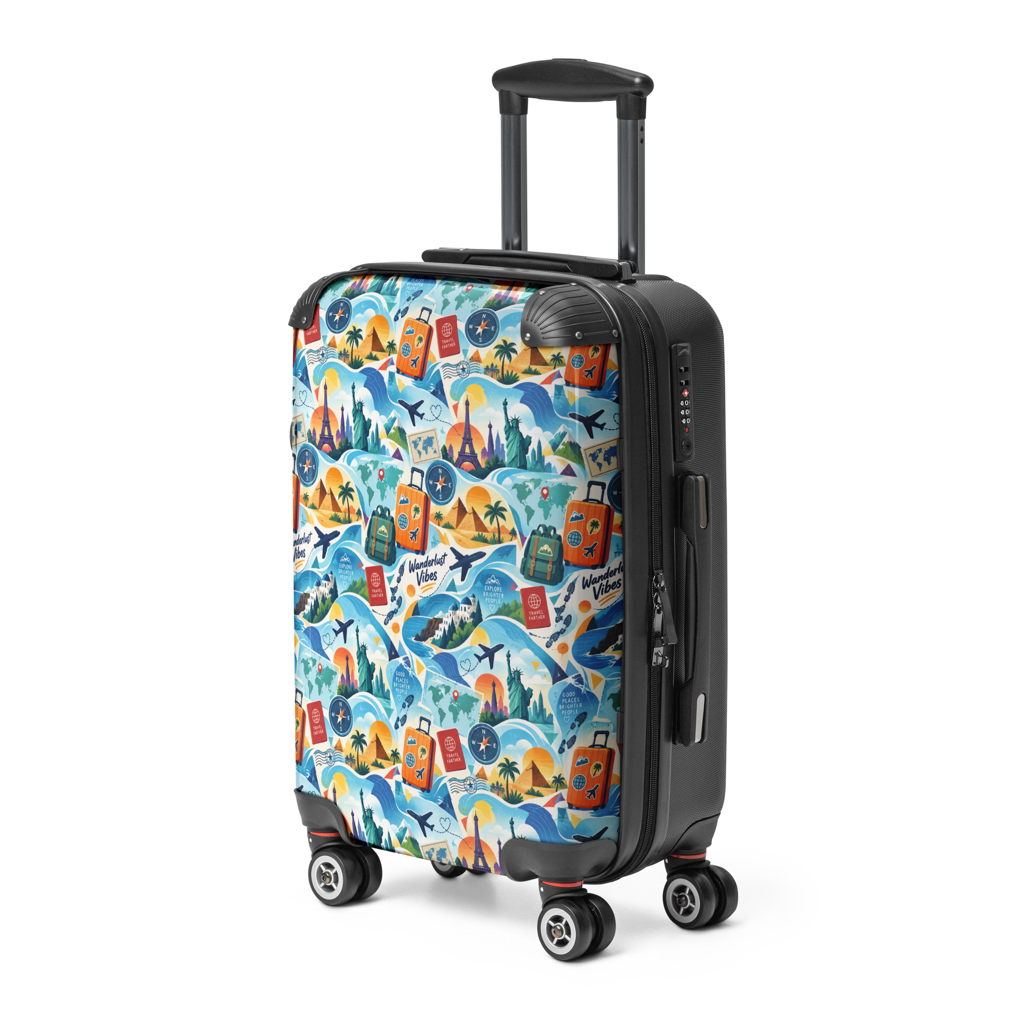 Wanderlust Vibes Hardshell Suitcase – 360° Spinner Travel Luggage with Built-In Lock - Image 4
